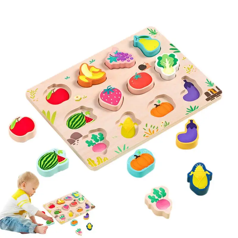 Shape Matching Puzzle Animals Transportation Fruits Colorful Wooden Shape Puzzle Peg Puzzle Montessori Shape Sorter Toys Wooden