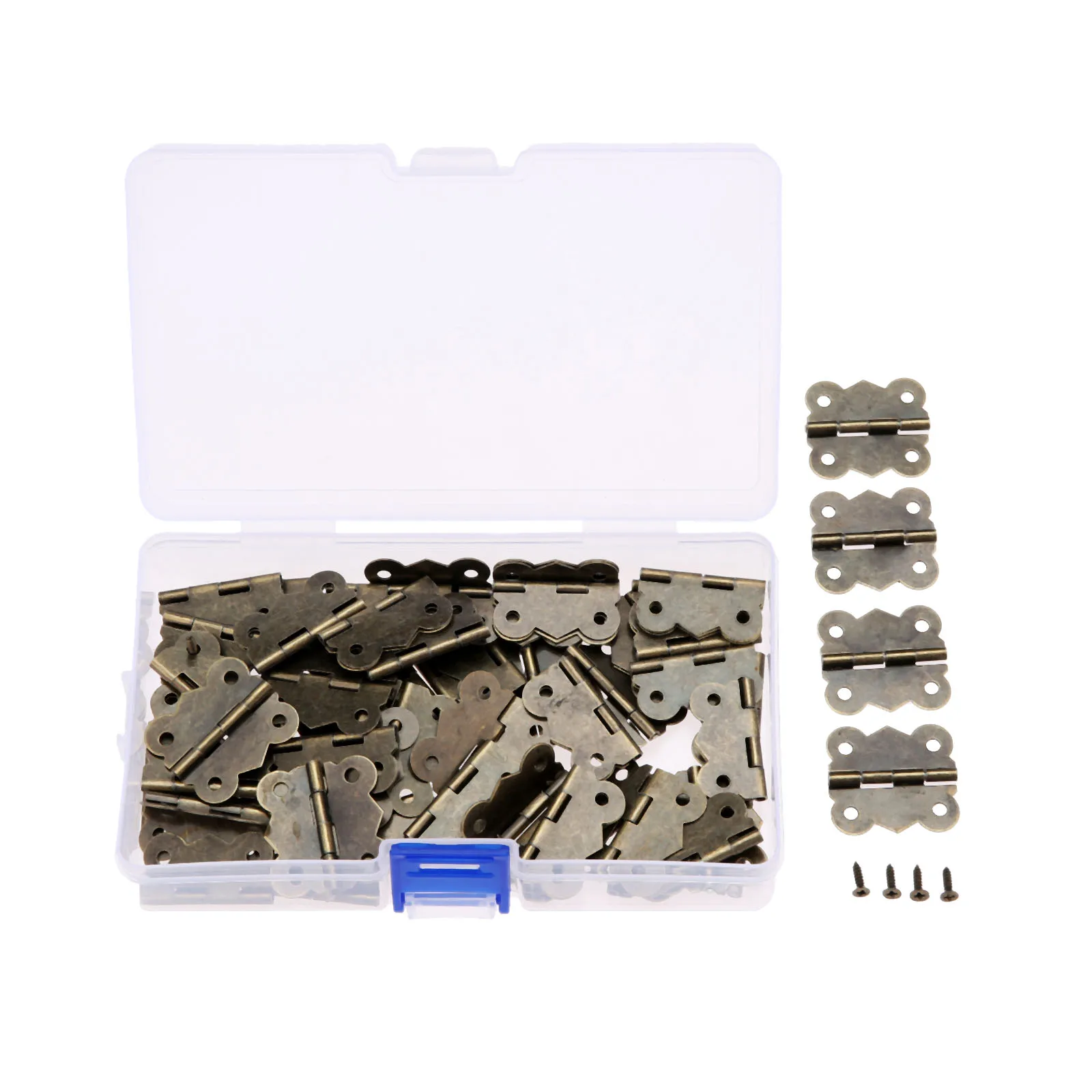 60Pcs 30*25mm Butterfly Mini Decorative Hinge w/ Storage Box & 240Pcs Screw for Jewelry Wood Boxes Cabinet Door Furniture Decor