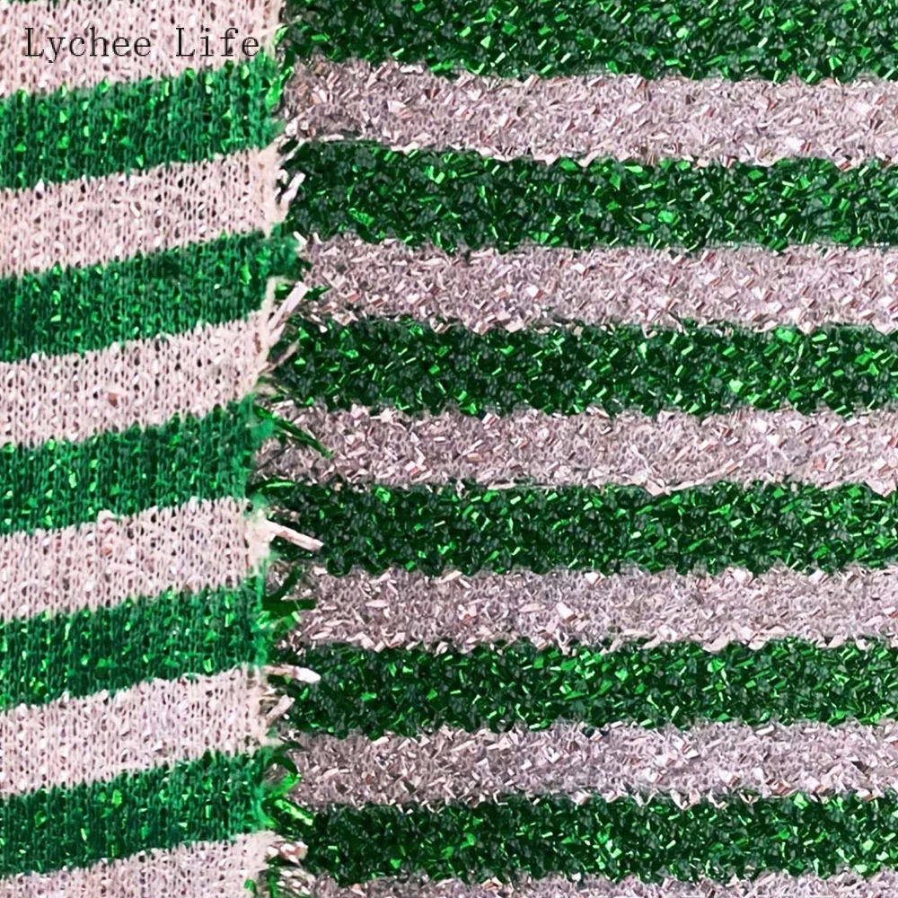 1PC Christmas Glitter Fabric Red Green Stripe Polyester Fabric Clothing Accessories for Xmas Tablecloth Pillowcase Snowman Scarf