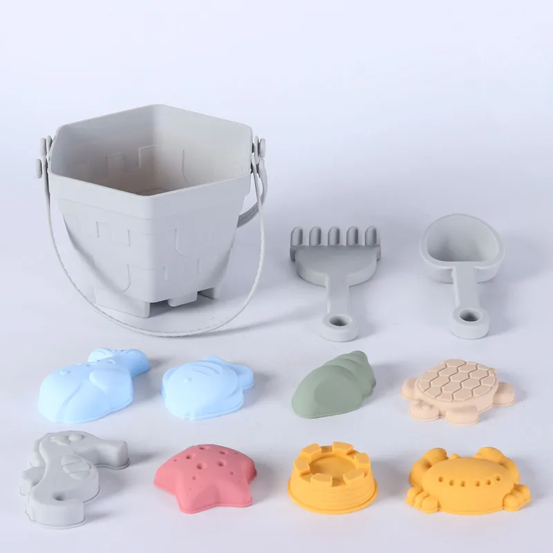 11 قطعة دلو الشاطئ السيليكون أداة حفر الرمال دلو الرمل البلاستيك جلخ في الهواء الطلق حفر الرمال التحف لعب الأطفال الهدايا