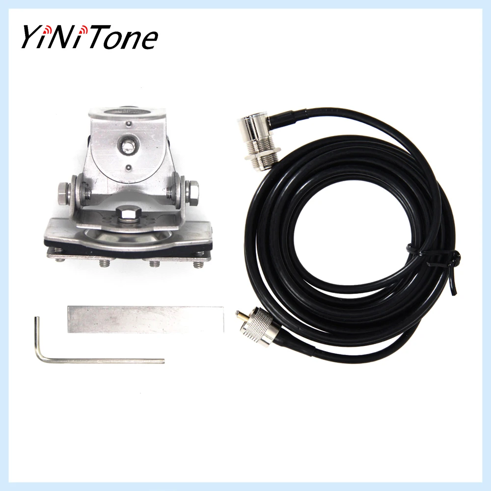 K3-66 Stainless steel silver Radio Antenna Mount Bracket Clip Kit PL259 5M RG58 Cable For QYT Baojie KT-8900R TH-9800