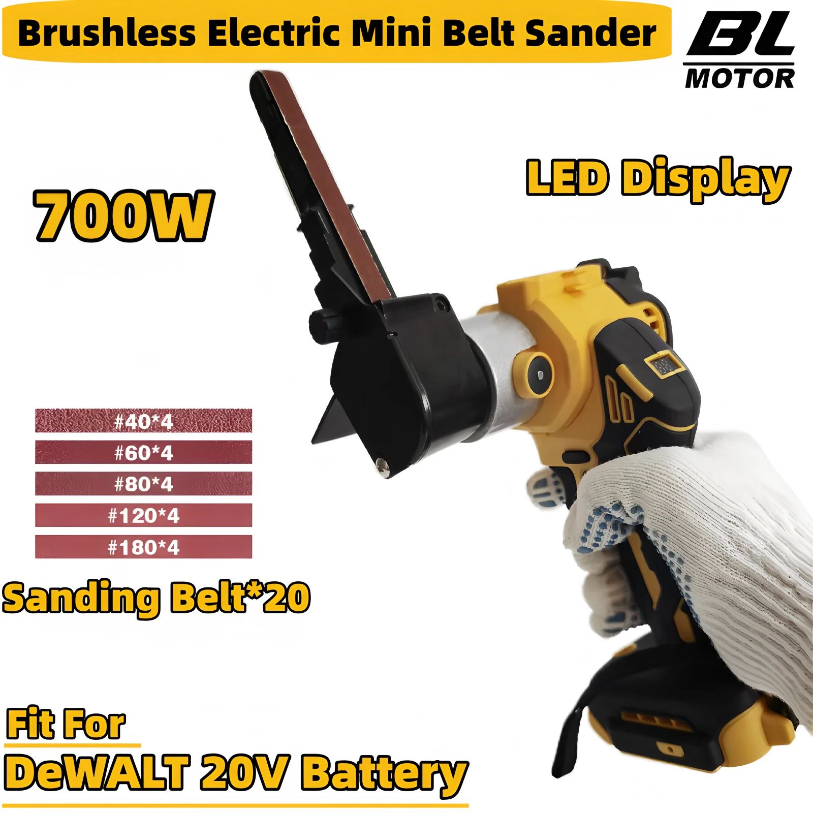 For DeWALT 20V Battery Brushless Electric Mini Belt Sander 700W Angle Grinder Cordless Sander Polisher With 20 Sanding Belts