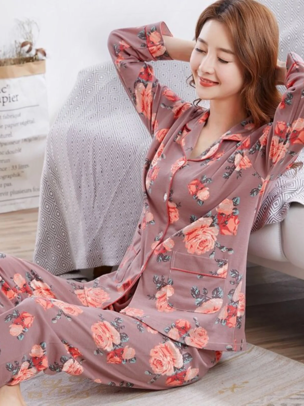 

00% Pure Cotton Spwear Women's Long Sve Outerwear Two-Piece Set Spring Autumn High End Summer Winter Casual V-Ne