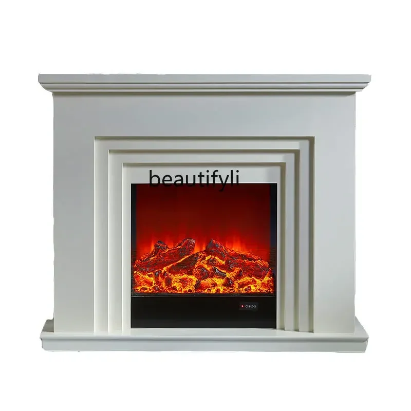 D071 European Style Fireplace Curio Cabinet Simple Fireplace Solid Wood Heater Simulation Flame