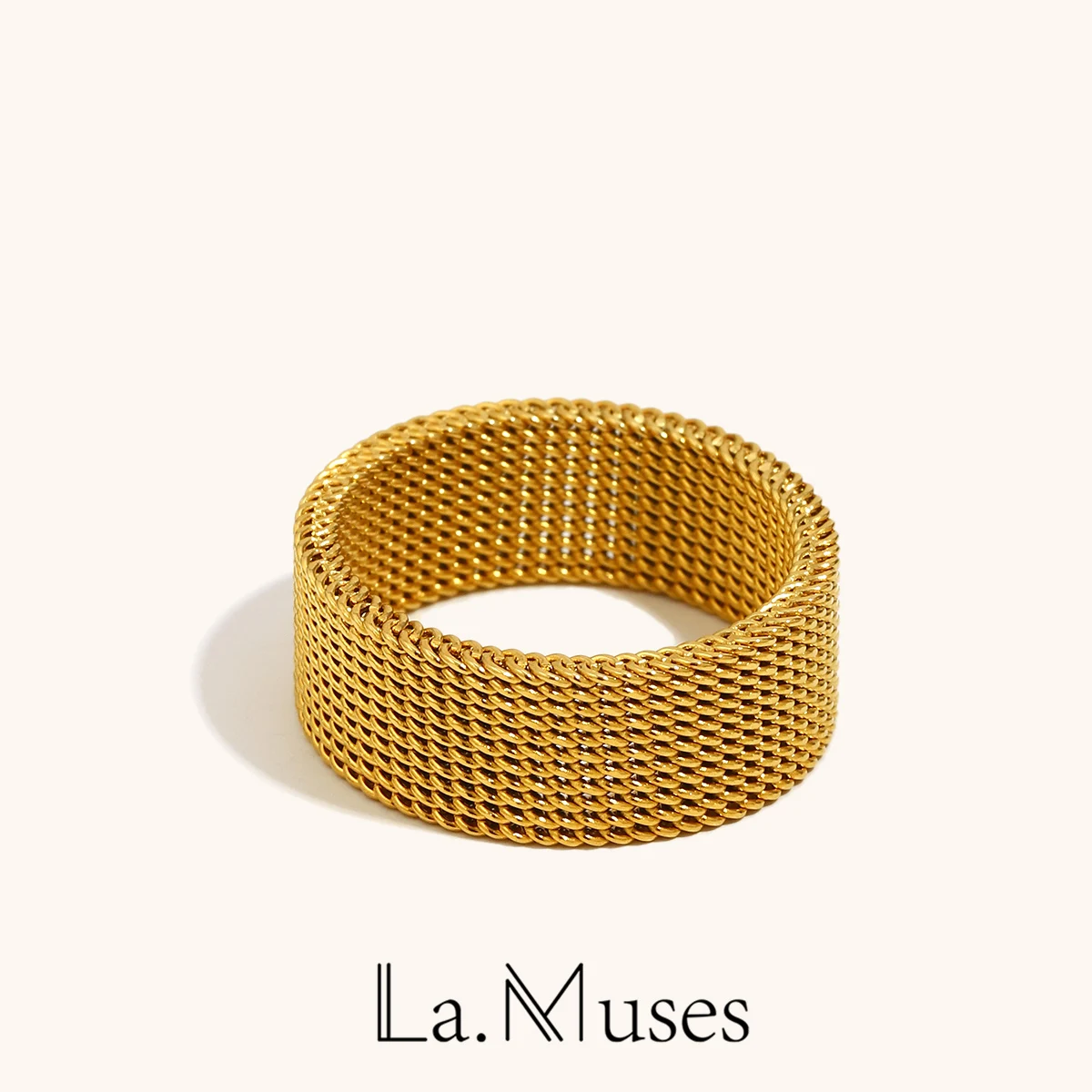 لا. Muses سلسلة كلاسيكية مضفرة من الفولاذ المقاوم للصدأ للنساء خاتم PVD مطلي بالذهب إكسسوارات مجوهرات عصرية بسيطة #1