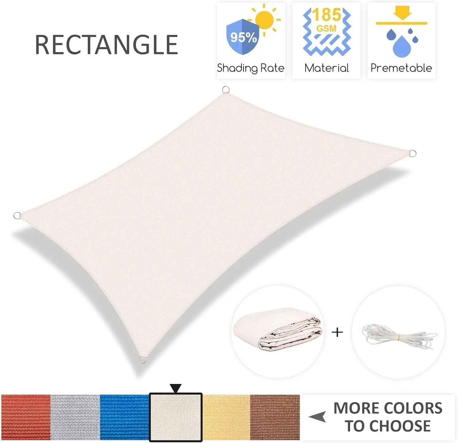 20'x20' Sun Shade Sail Square Canopy Shade Cover for Patio Garden Outdoor Backyard, Cream