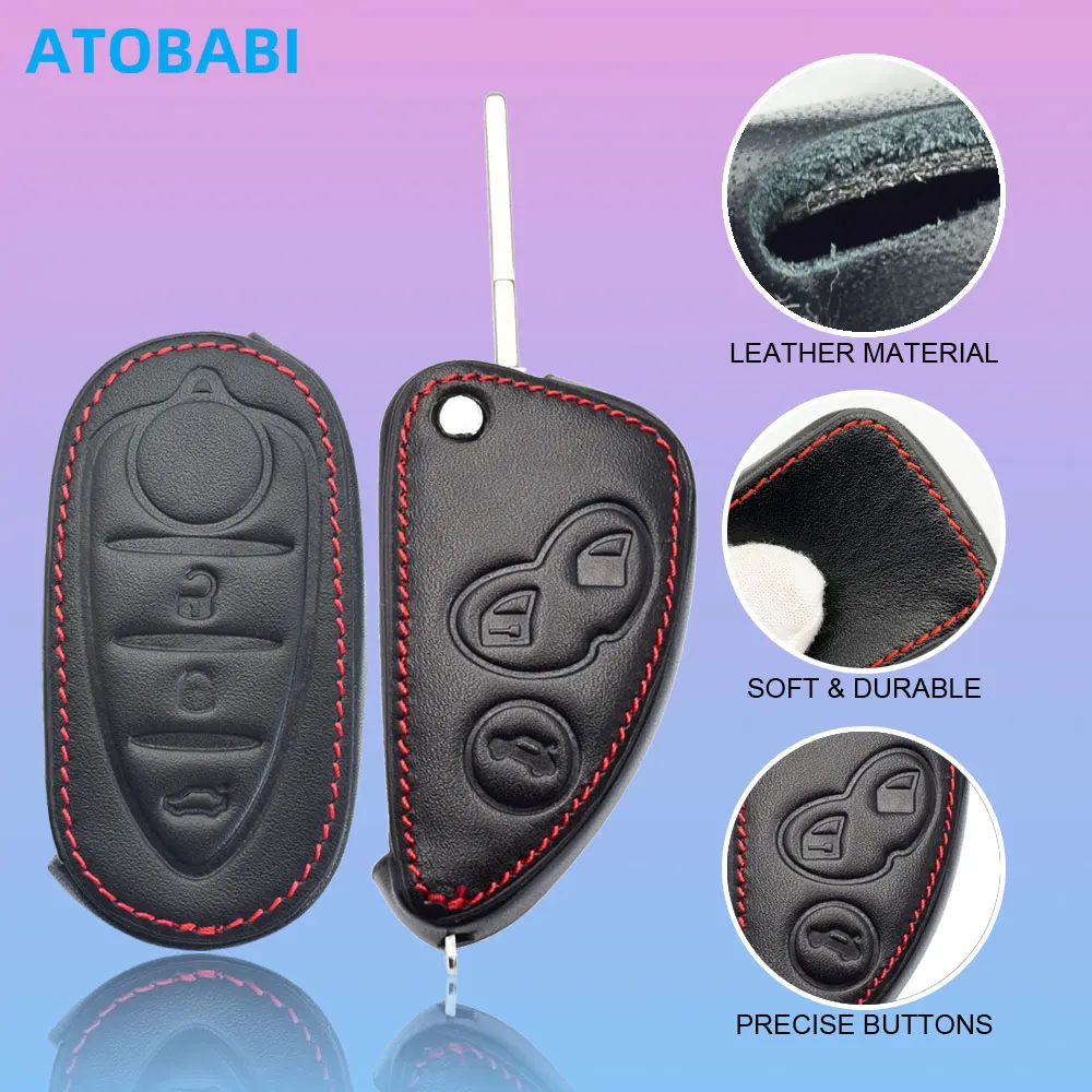 Leather Car Key Cover Bag For Alfa Romeo Mito Giulietta 159 147 156 166 GT JTD TS Gta Folding Remote Fobs Shell Protector Cases