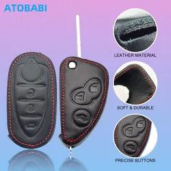 Leather Car Key Cover Bag For Alfa Romeo Mito Giulietta 159 147 156 166 GT JTD TS Gta Folding Remote Fobs Shell Protector Cases