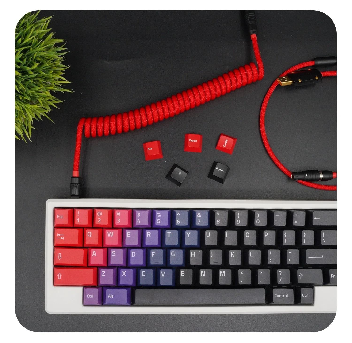 GeekCable Pure Handmade Custom Computer Keyboard Data Cable Spring Rear Air Plug Black Hardware Braided red