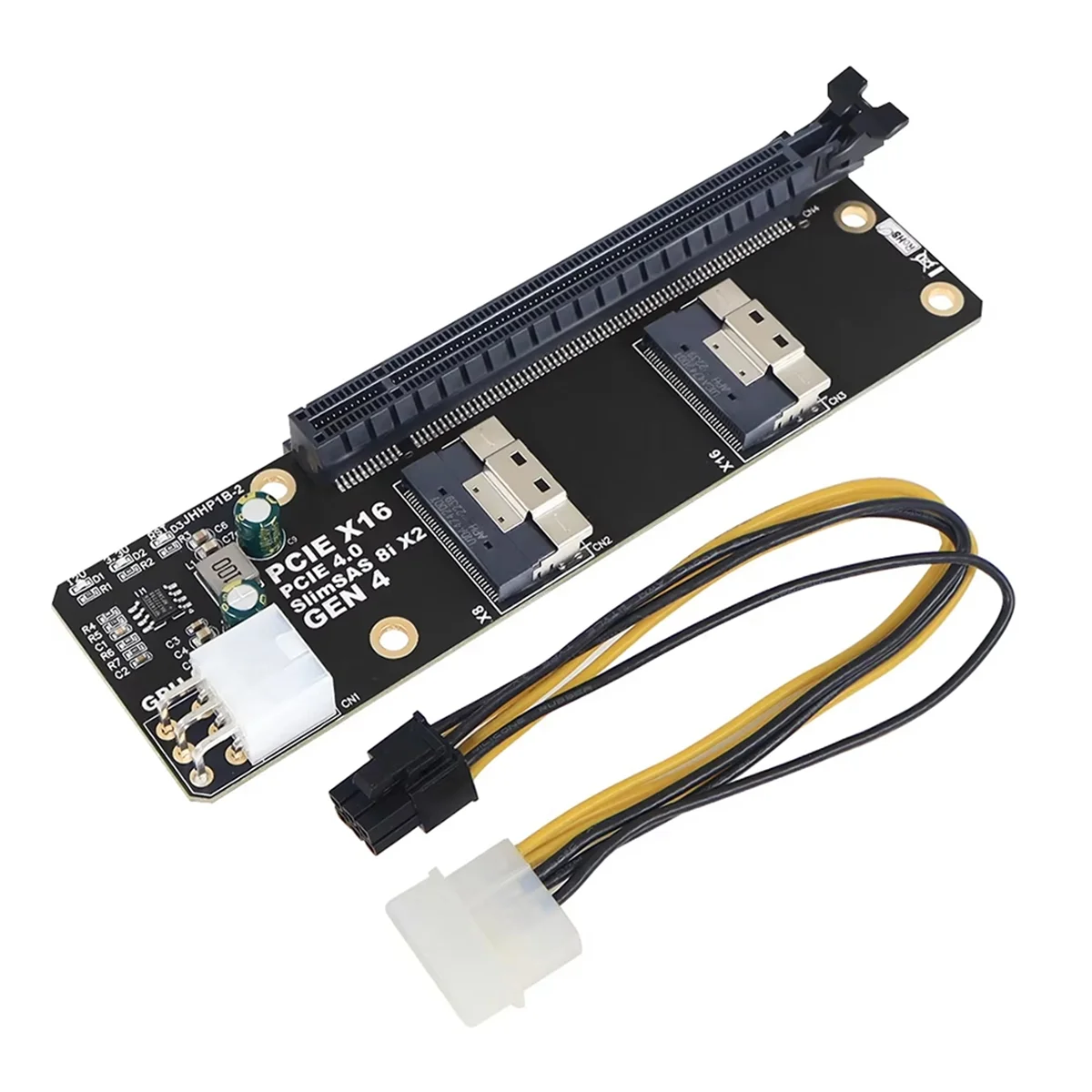 A14M 2 Port SlimSAS 8i X2 to PCIe 4.0 X16 Slot Adapter Card SFF8654 Riser Card for Network Graphics Video Card GPU 6Pin