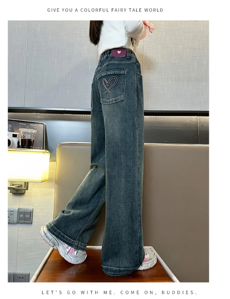 Winter 4-14 Jahre Mädchen Jeans UNITIM Fleece Dicke Kinder Mädchen Denim Hosen mit Liebe-Tasche Teenager Mädchen Integrierte Gerade Hosen – Detail 15