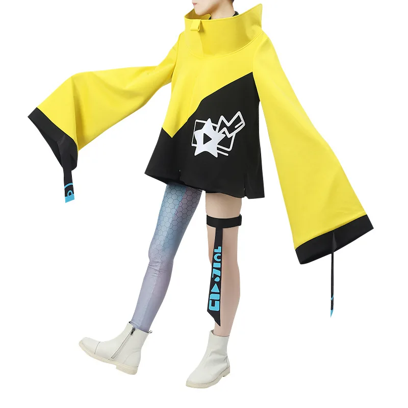 

New Scarlet and Violet Iono Miccostumes Women's Cosplay Costume Halter Crop Top and Jacket with Socks and Leg Ring Hallowe Party