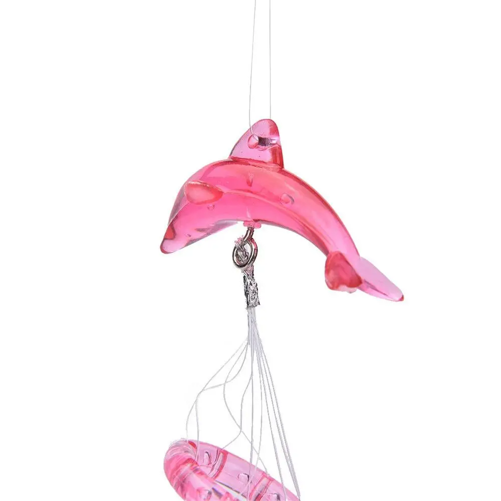 

Cute Crystal Dolphin Creative Home Garden Wind Chime 4 Metal Tubes Bell