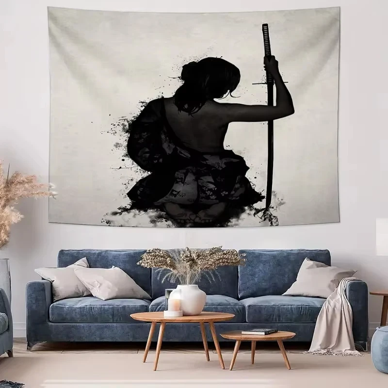 نسيج قوطي داكن فانتسي، تصميم محارب الساموراي لديكور جدار غرفة الألعاب الفريد من نوعه