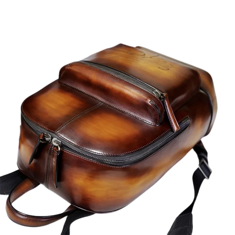 DIMY Genuine Leather Backpack for men Gentleman must Calfskin Backpacks Hand Patina 2019 Newest Men\'s Bag Shoulder Bags