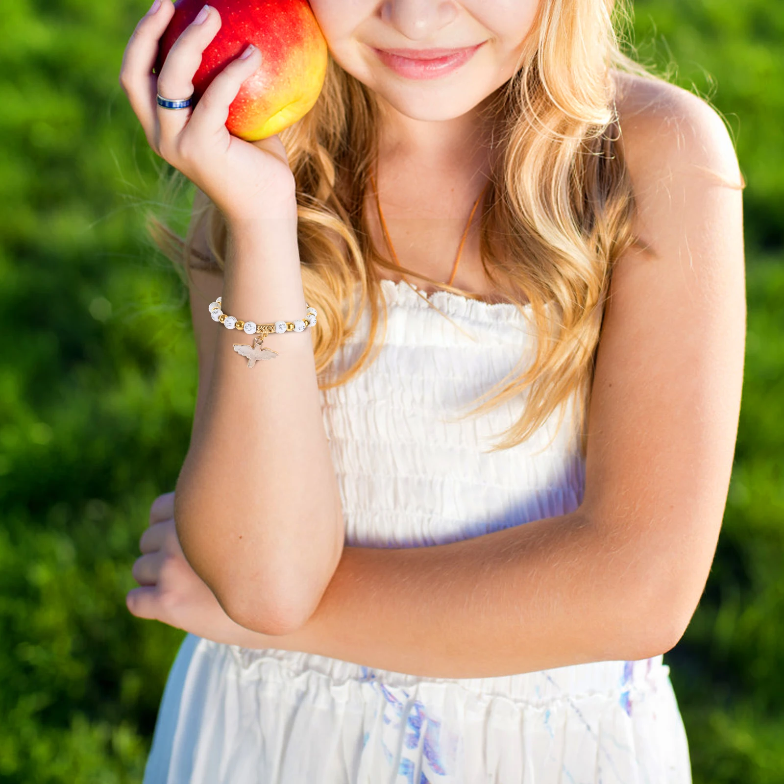 

12Pcs Kids Rosary Bracelet Crucifix Cross Beads White Angel Pendant for Baptism Religious Events Travel Shopping Daily