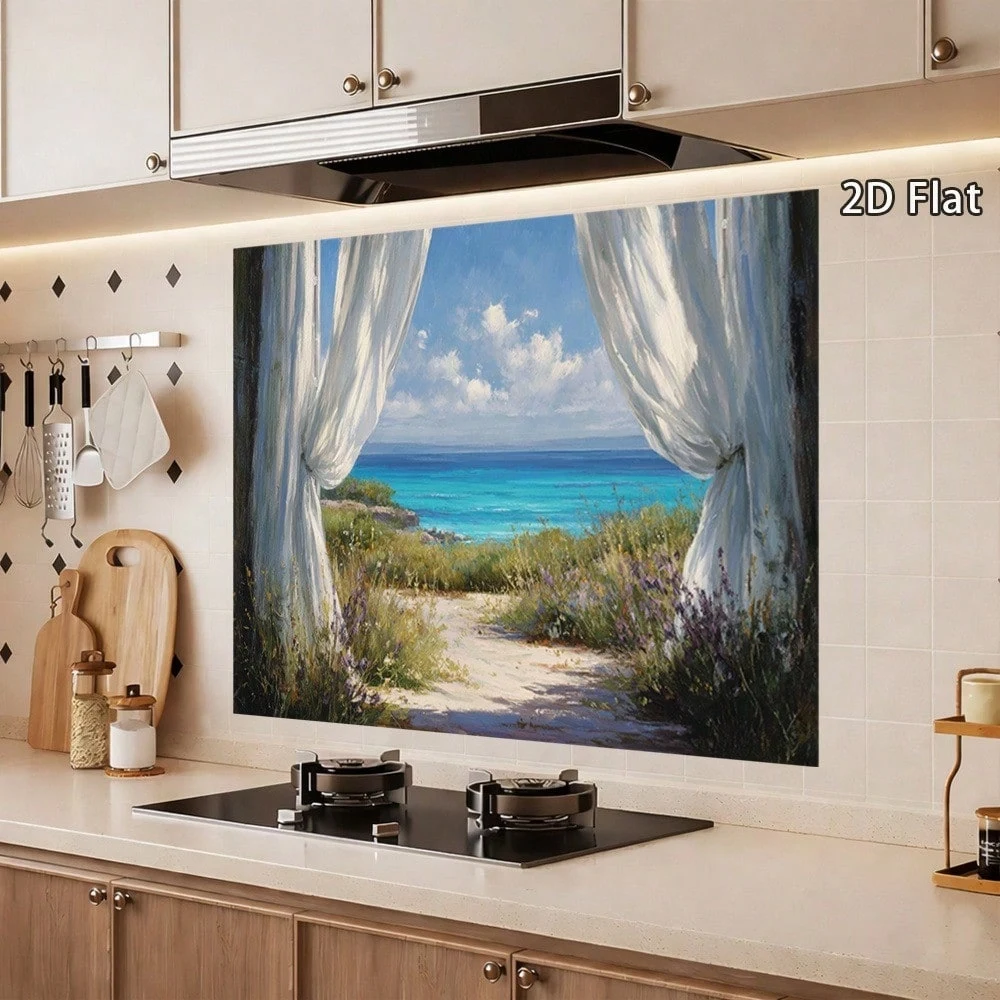 Seaside Coastal View PVC Kitchen Wall Stickers Removable Self Adhesive Window Art Decal 2D Flat Mural Home Room Decor