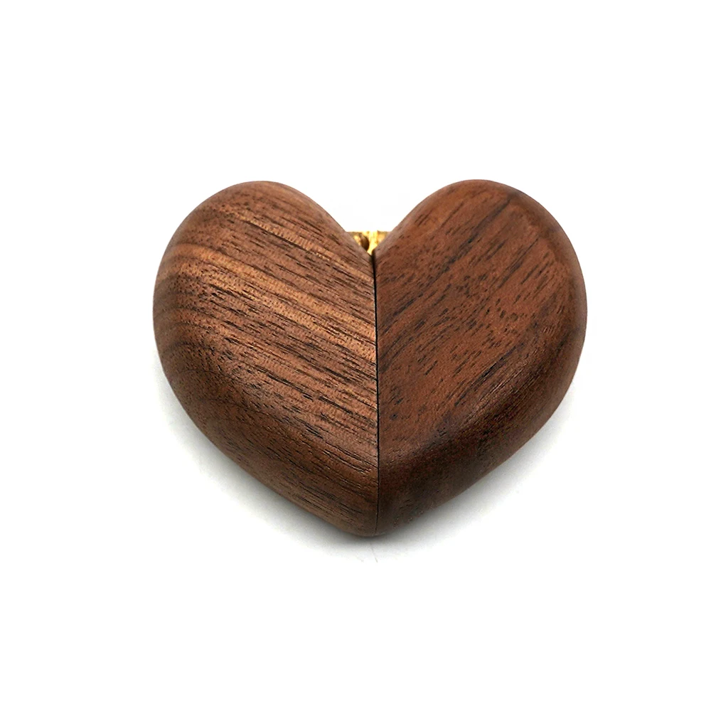 Heart-Shaped Wooden Ring Box Walnut Jewelry Holder for Engagement Wedding Anniversary Gift for Couples Brides Grooms Keepsake