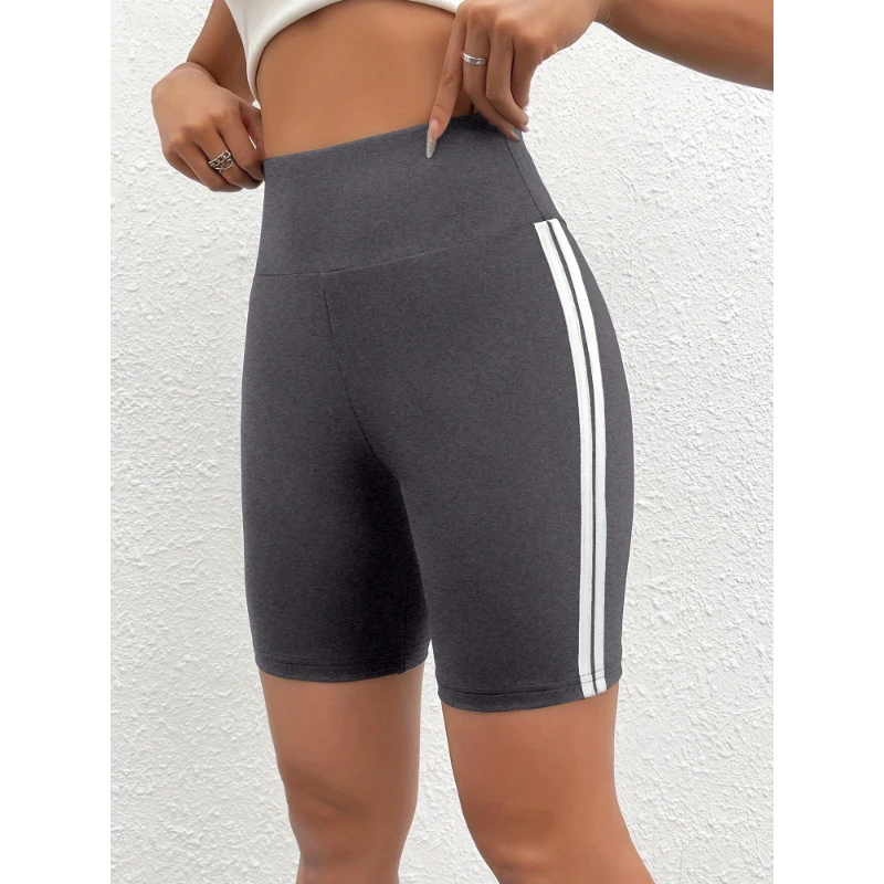 Summer Female Shorts Clashing Stripes Design Knitted Solid Colour Five Pants Versatile Show Legs Longer Ladies Fitness Pants