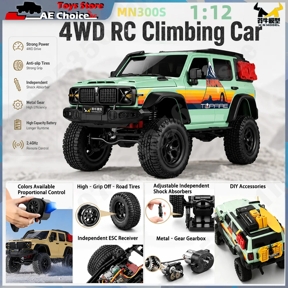 New MN Model MN300S 1/12 RC Crawler Car 4WD Full Scale 2.4GHz Off-Road Climbing Vehicle LED Light Modifiable Toy Gift for Adults