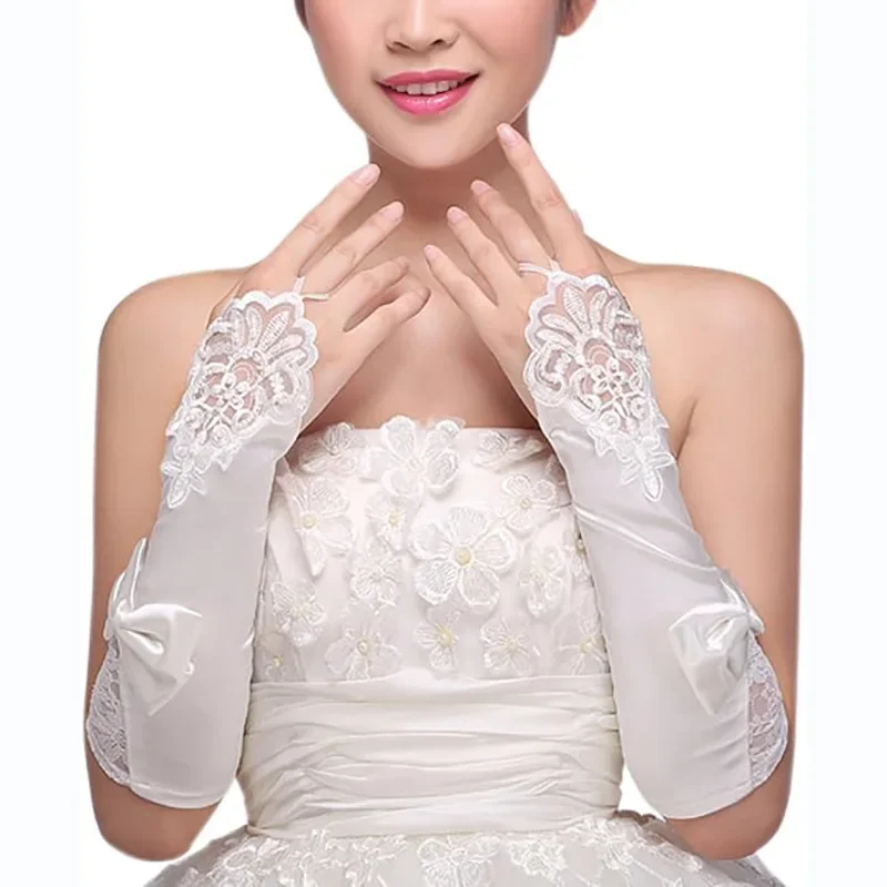 

Перчатки без пальцев с цветочной вышивкой и блестками, атласные свадебные локоть для женщин и девочек