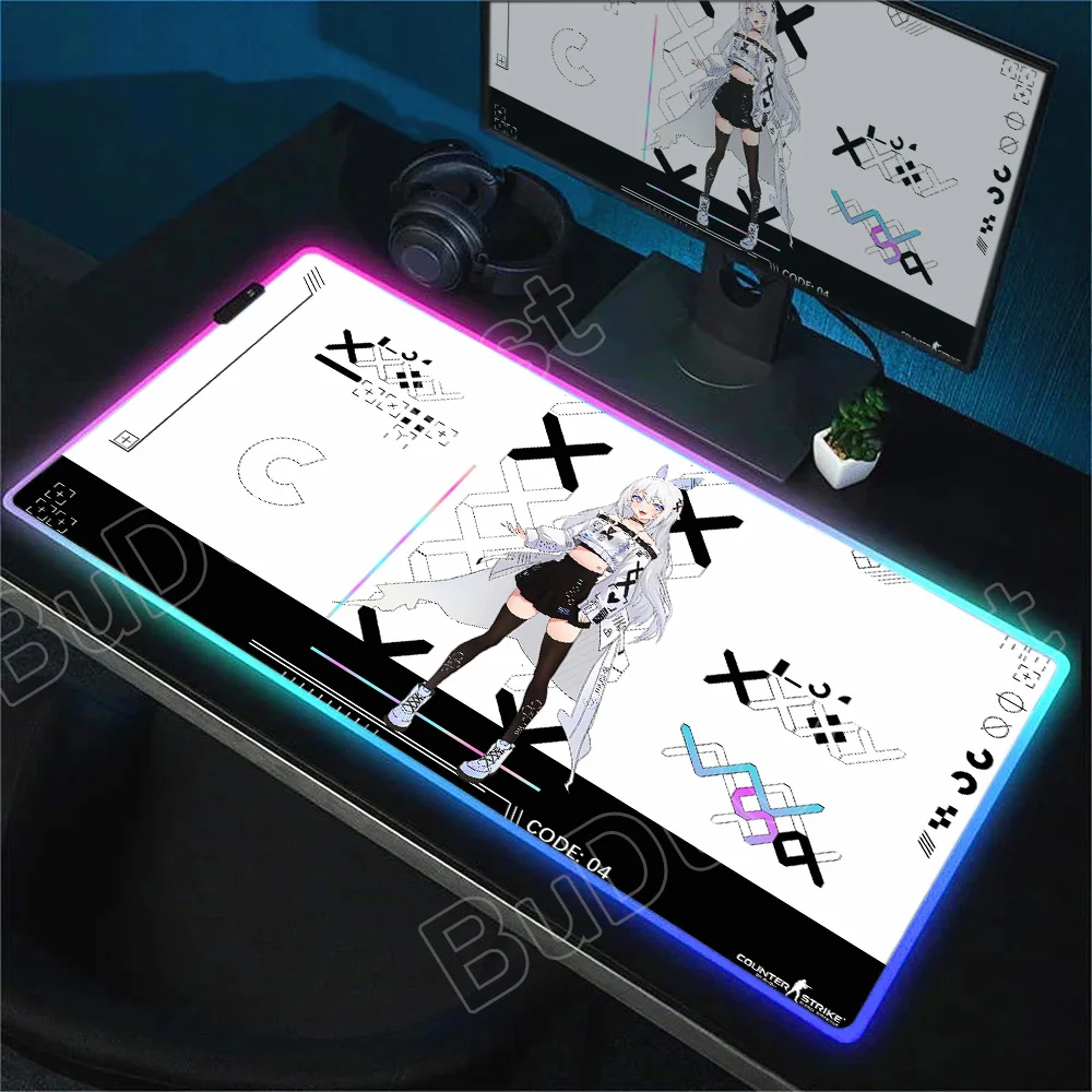 

Kawaii Game Girl RGB Mousepad Large Size LED Glowing Keyboard Table Pad CsGo Print Stream Gaming Mouse Pad Non-slip Rubber Mat