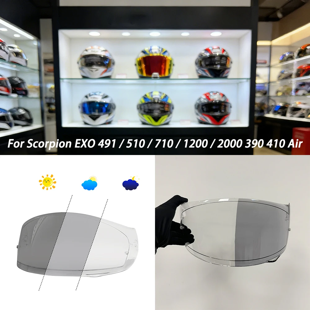 helmet Photochromic Visor For Scorpion EXO 491 / 510 / 710 / 1200 / 2000 390 410 Air