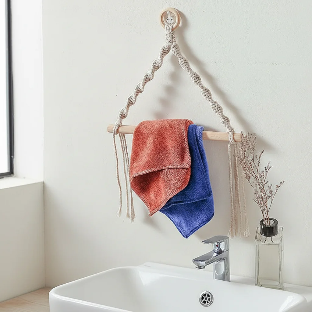 Toilet Paper Holder Vintage Bohemian Woven Rope Rack Decorative Wall Towel Organizer Home Bathroom Storage