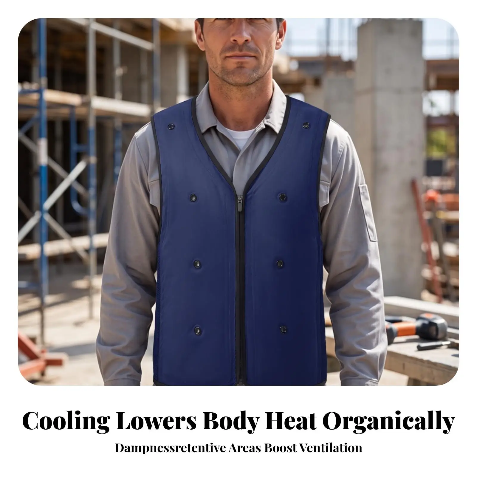 Summer Cooling Vest for Outdoor Work Polyester Sleeveless Safety Jacket with Crew Neck Breathable Job Site Comfort