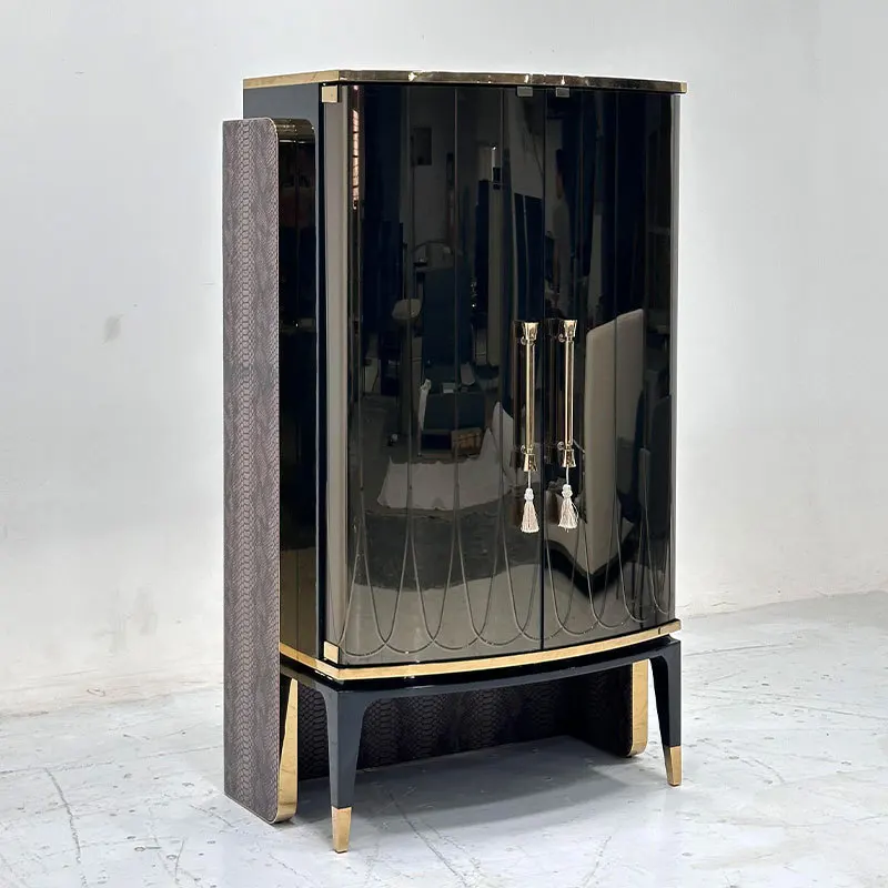 Light luxury high-end wine cabinet designer villa large flat floor living room dining side cabinet solid wood against the wall