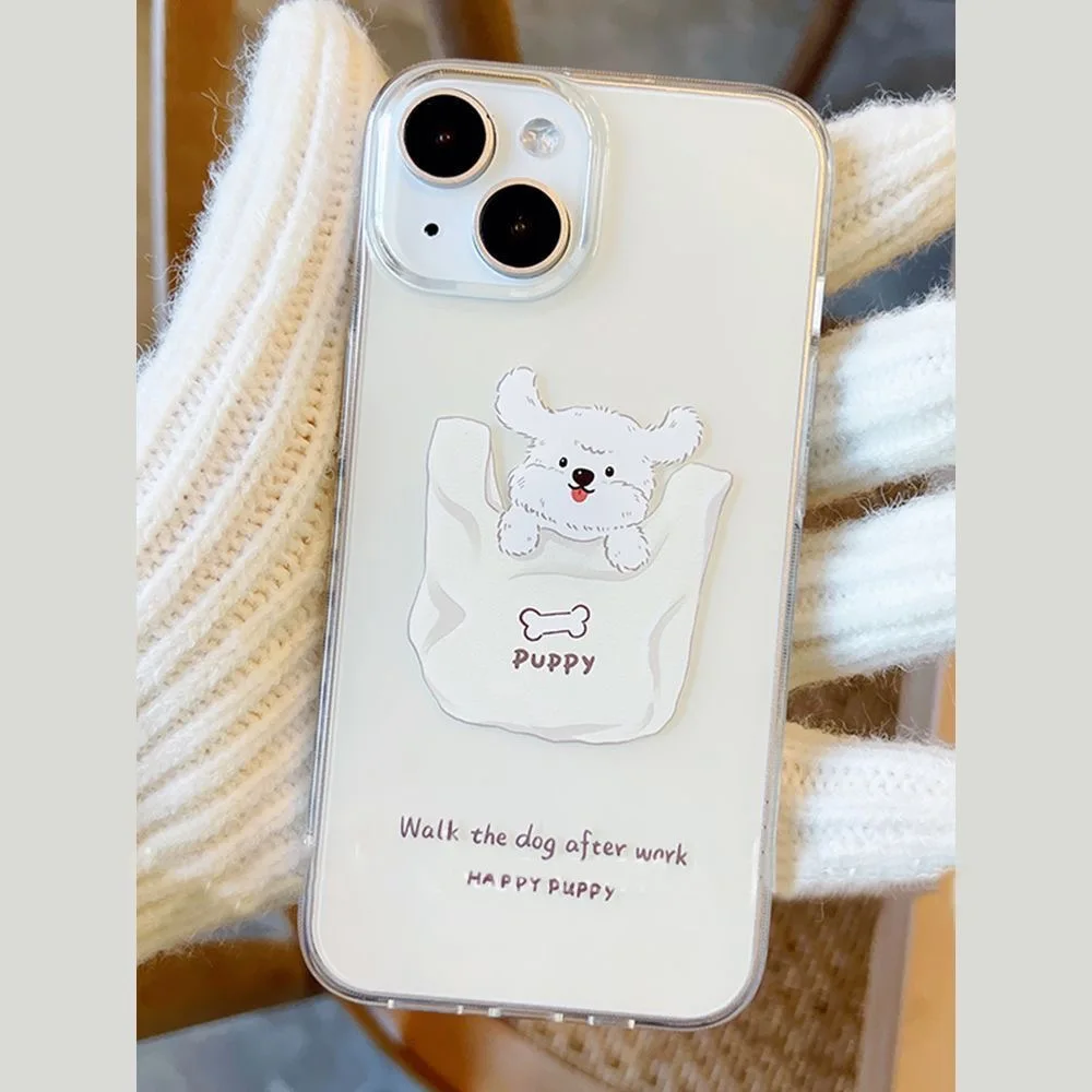 10pcs Cute Pocket Cartoon White Dog Case for IPhone 15 14 13 Pro Max 12 Mini 11 Pro Plus SE2 Shockproof Protective Soft Housing