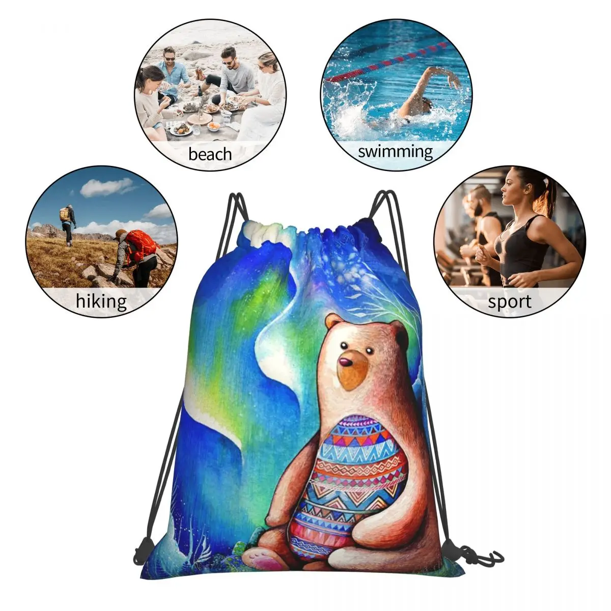 Spirit Bear Backpacks Multi-function Portable Drawstring Bags Sports Bag Book Bags For Travel School
