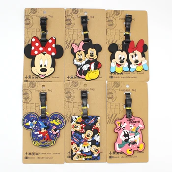 Étiquette de bagage dessin animé Disney Mickey Minnie, accessoires de voyage pour Couple, valise Portable, identification, porte-adresse, pendentif