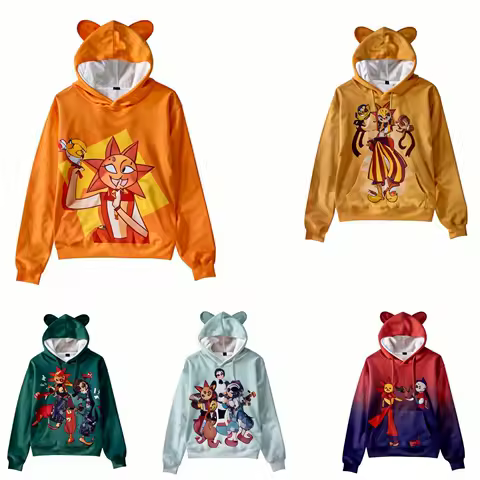 Funny Cartoon Sundrop FNAF Moondrop Hoodie Unisex Cat Ears Long Sleeve Casual Winter Pullover Sweatshirts