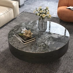 Light Luxury Modern Living Room Bright Rock Plate Tea Table Small Unit Nordic Simple Storage Creative Round Marble Tea Table