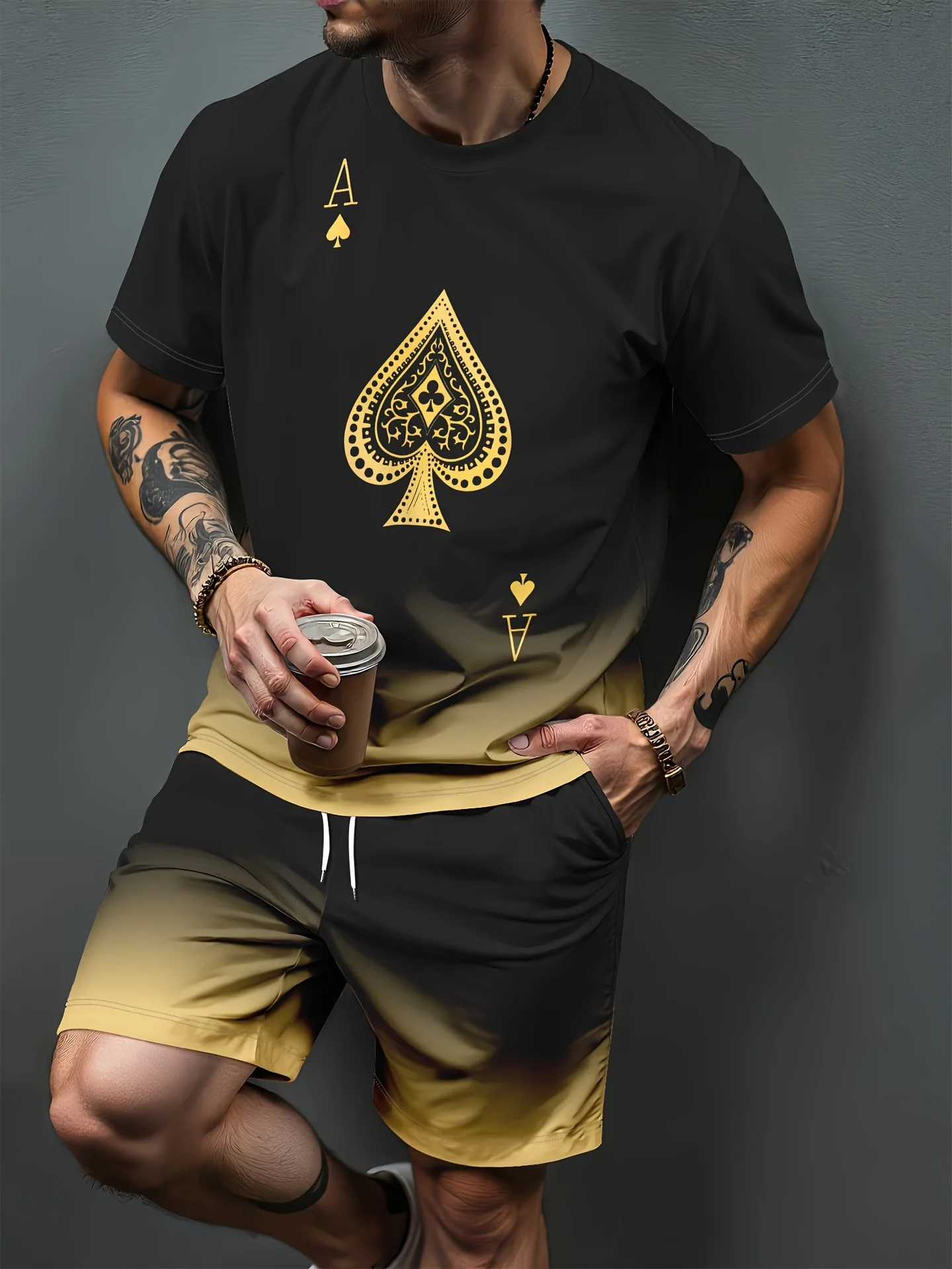Gradient Letter Pattern 3D Print Tracksuits Men Women Casual Short Sleeve T-Shirt Shorts Sets 2pcs Sportswear Suits Man Clothing view 4