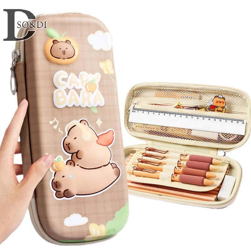 Multifuncional Capybara Pen Box Cartoon Pencil Case Kawaii Portable Waterproof Large Capacity Stationery Storage Boxes Gift