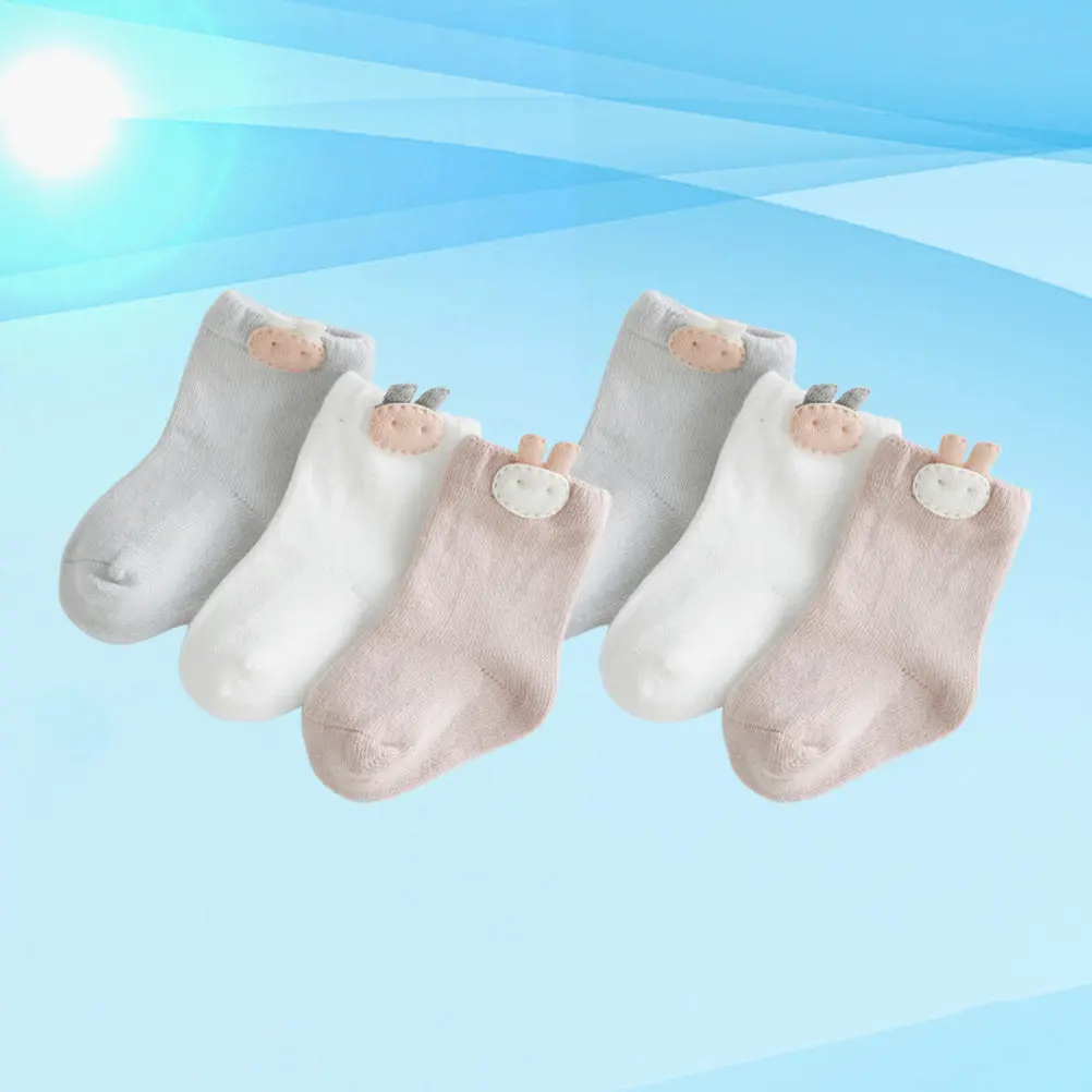 3Pair Baby Cotton Socks Cartoon Rabbit Pattern Soft Breathable Non Slip Socks Spring Autumn Size M 1-3 Years Newborn
