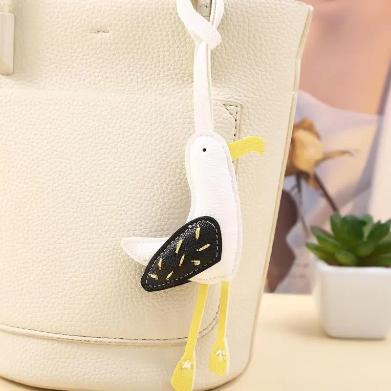 (BF06)PU Leather Seagull Pendant Patchwork Keychain Cute Bag Ornament Backpack Decoration Gift