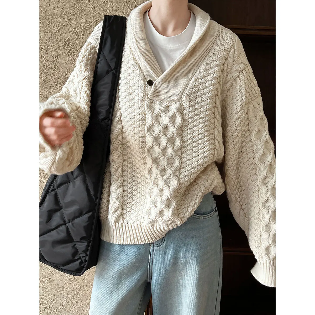 Collar Fried Dough Twists Pullover Sweater Women's Winter Loose Knit Top