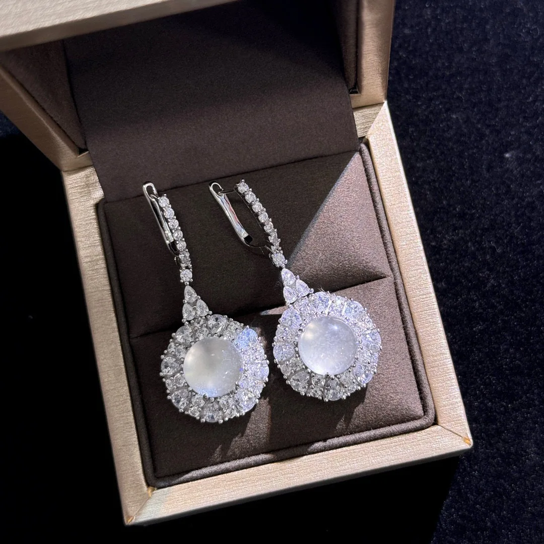 

100% стерлингового серебра 925 пробы, циркон AAA, кружево, нефритовый камень, серьги-пуговицы для женщин, ювелирные изделия