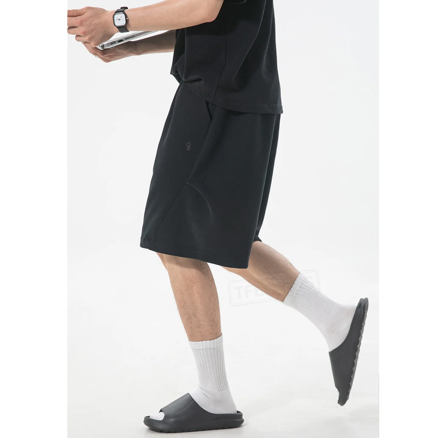 TFETTERS 2026 Summer Men's Geometric Panel Sweat Shorts Casual Pleated Loose Breathable Short  Pants for Man Clothes
