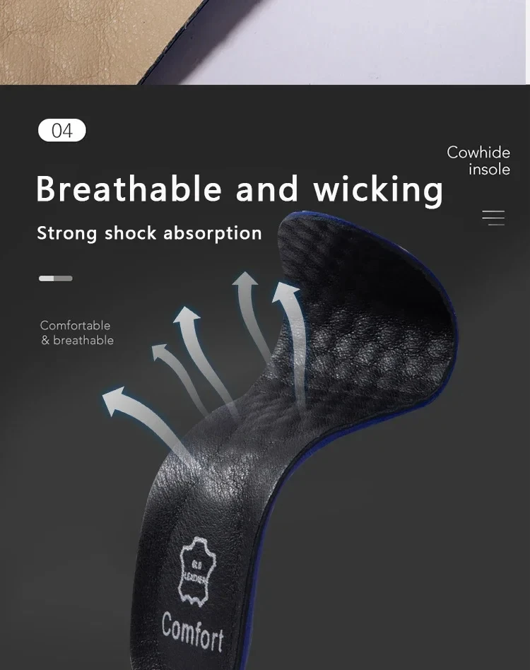 Atmungsaktive Leder-Einlegesohlen mit Fußgewölbestütze, orthopädische Einlegesohlen, stoßdämpfende Sohlen, Herren-Sneaker, Leder-Schuh-Einlegesohlen, 2 Stück/4 Stück. – Detail 8