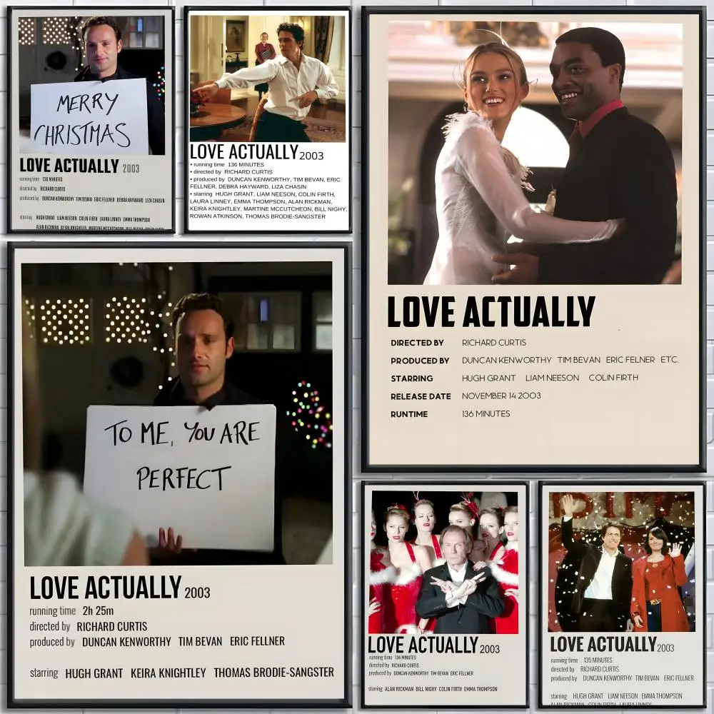 Affiche de film Love Actually, affiche artistique auto-adhésive, peinture décorative, art mural, papier Kraft blanc, décoration de la maison