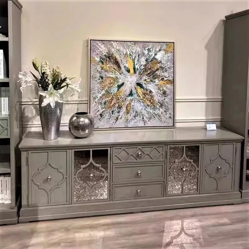 American light luxury solid wood TV cabinet, high-grade gray antique mirror European-style old-fashioned living room three-pump