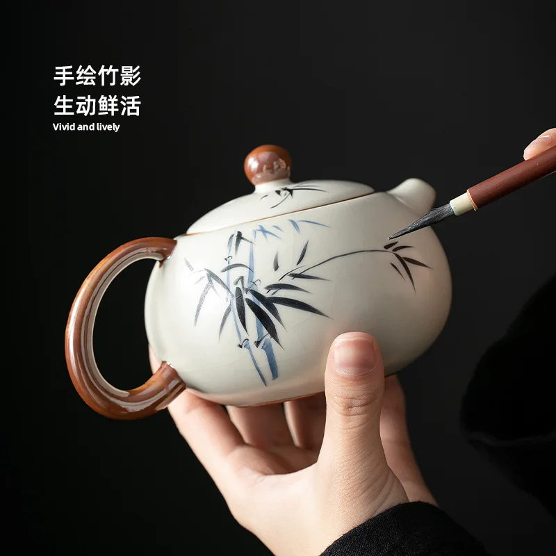 Yellow Ru kiln teapot hand-painted blue and white porcelain single pot household small Xi Shi pot kung fu tea set tea infuser