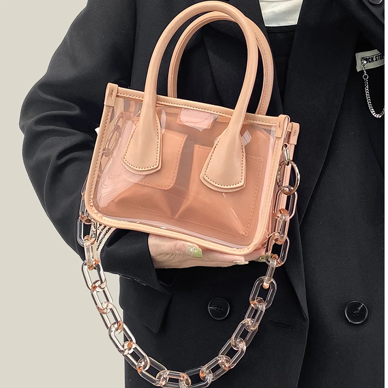 

2022 Summer New Women's Bag Gradient Acrylic Chain Jelly Fashion Trend Hand-held Shoulder Transparent Bag Designer Handbag Cute