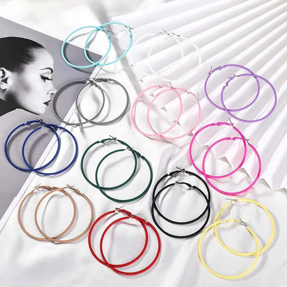 80s vintage grande colorido hoop brincos retro grande doces brincos de néon balançar brincos para mulheres meninas festa de verão jóias