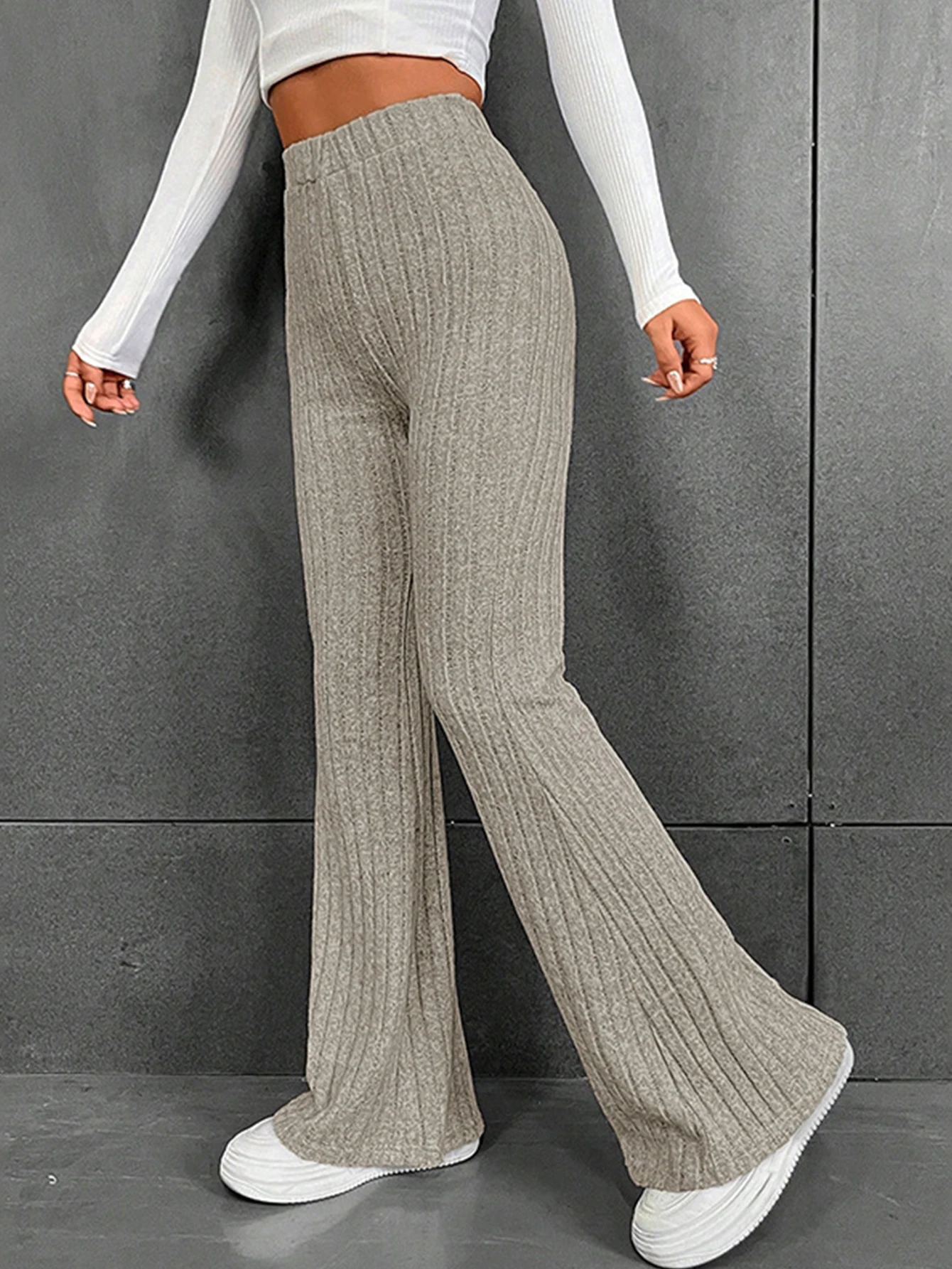 بنطال نسائي واسع بلون سادة بطول كامل مريح كاجوال يومي أساسي طوال الموسم ملابس رياضية على الطراز الكوري