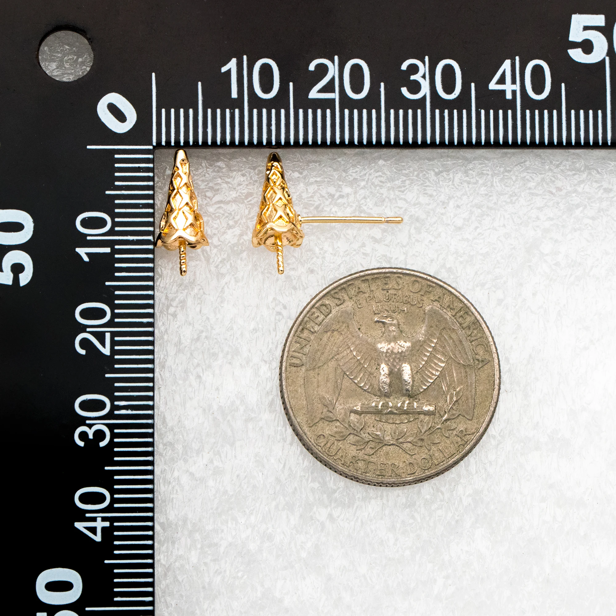 10pcs Gold Ice Cream Earring, Cone Stud Earrings, Pearl Peg Earring Mounts, Half Drilled Pearl Earring Settings (#GB-4191)